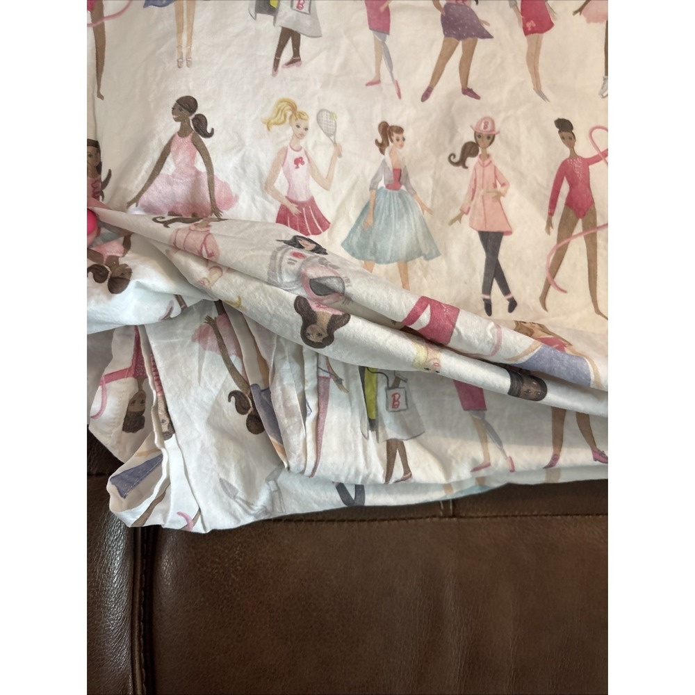 POTTERY BARN Kids Barbie TWIN Organic Cotton FLAT Sheet only Multicolor - Picture 3 of 8